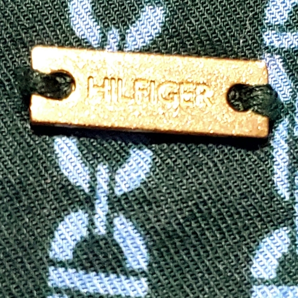 TOMMY HILFIGER SHIRT DRESS. WOMENS Sz:L GOLD BUTTONS GREEN/TEAL/BLUE CHAINLINK - Picture 5 of 10